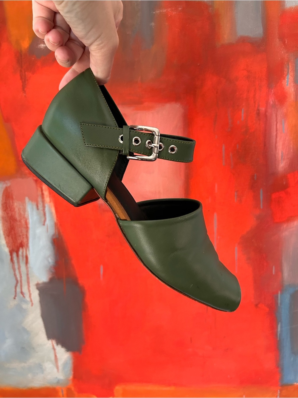 RACHEL COMEY - Green Leather Ankle-Strap Women’s Flat - size 10